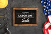 Labor Day Mockup With Chalkboard And Hand Tools Psd