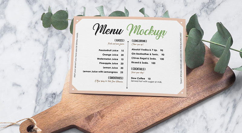Landscape Hotel / Restaurant Menu Card Mockup Psd