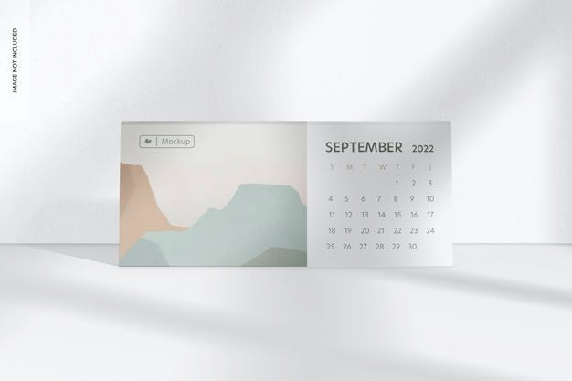 Landscape Table Calendar Mockup, Front View Psd