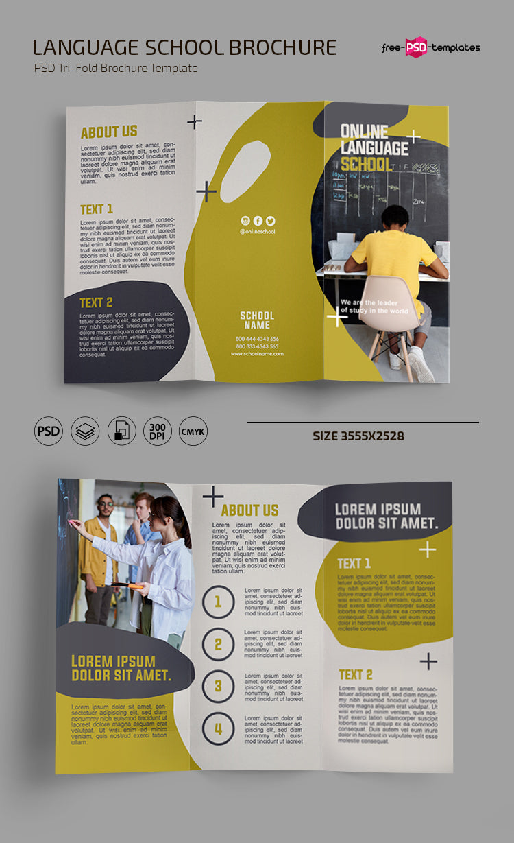 Language School Trifold Brochure Template In Psd