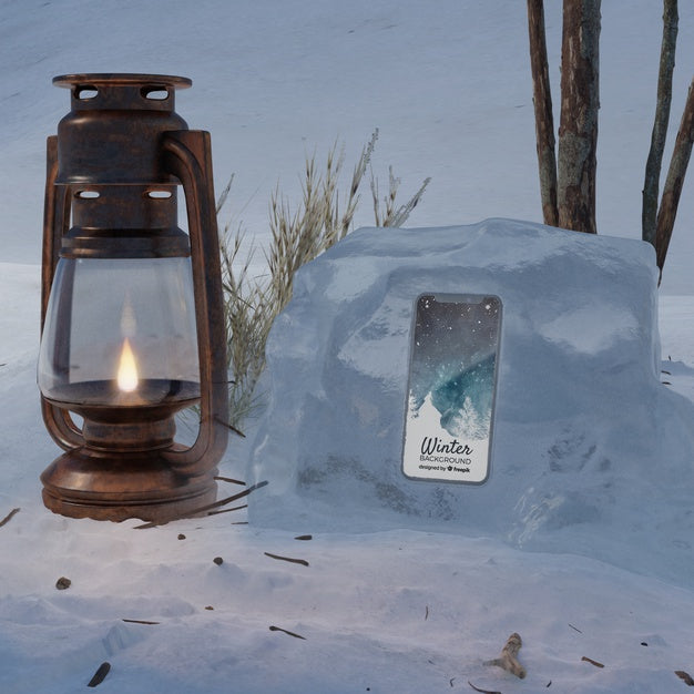 Lantern Beside Smartphone Mock-Up Psd