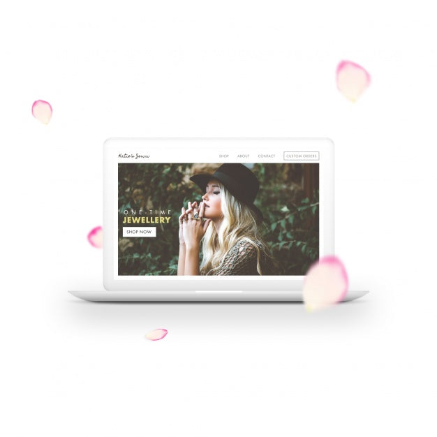 Laptop And Petals Mock Up Psd
