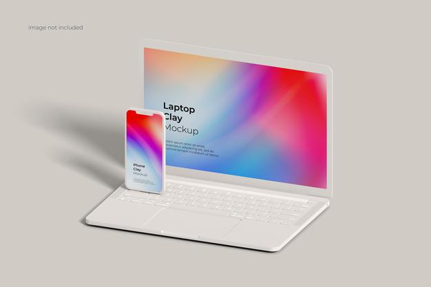 Laptop And Smartphone Clay Mockup Psd