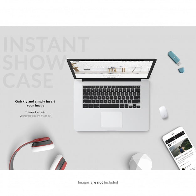 Laptop And Smartphone On Grey Background Mock Up Psd