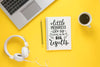 Laptop Coffee Headphones And Notebook On Yellow Background Psd