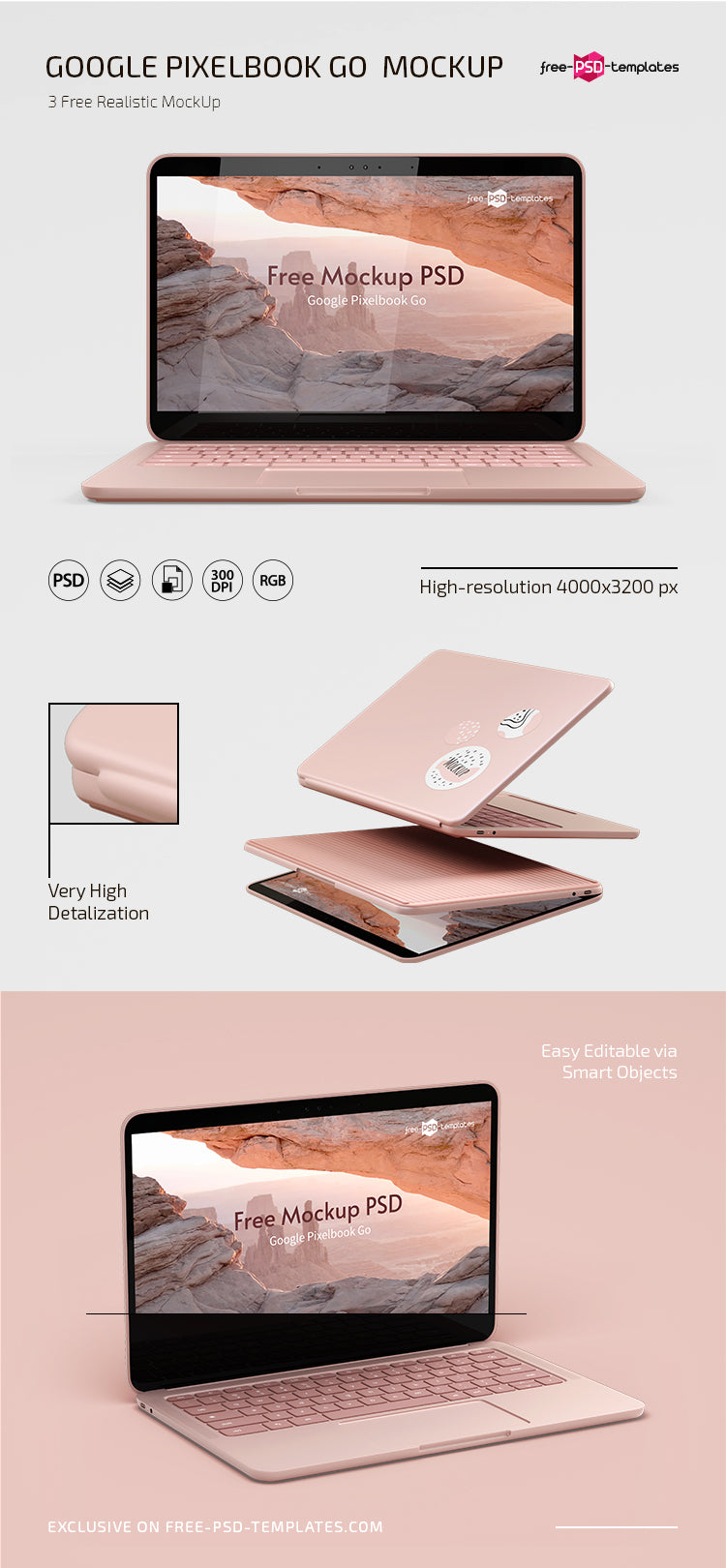 Laptop Google Pixelbook Go Mockup Psd