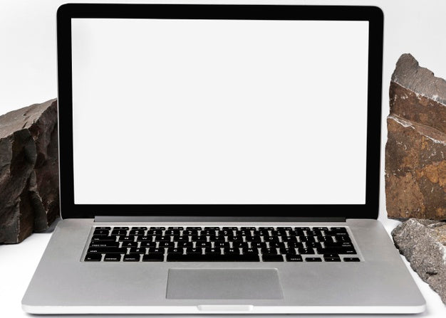 Laptop Mock-Up With Rugged Rocks Psd