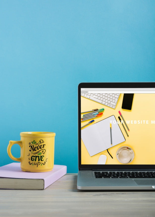Laptop Mockup And Mug Psd
