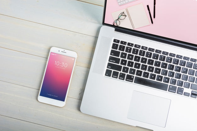 Laptop Mockup Next To Smartphone Psd