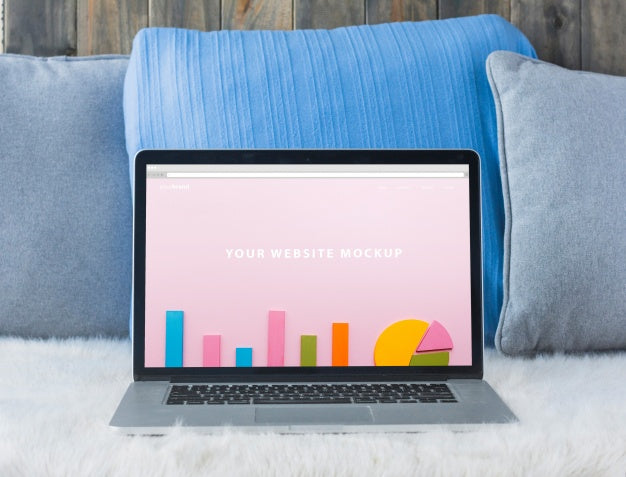 Laptop Mockup On Bed Psd