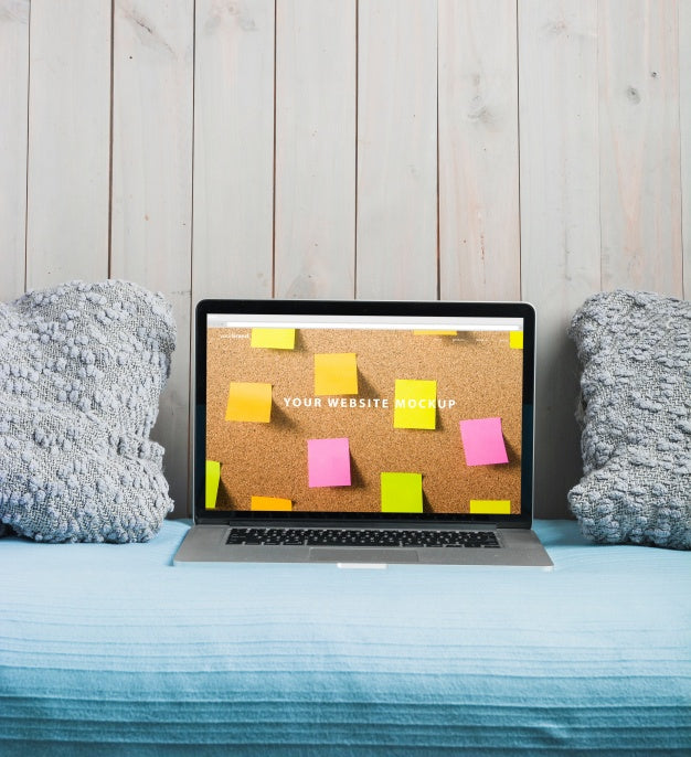 Laptop Mockup On Bed Psd