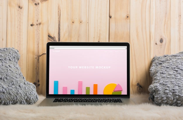 Laptop Mockup On Bed Psd