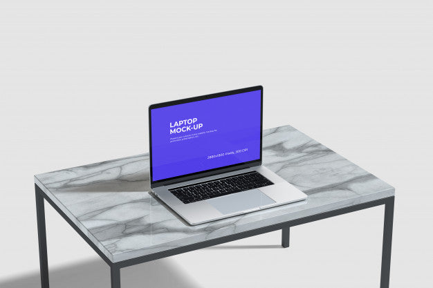 Laptop Mockup On The Ceramic Table Psd