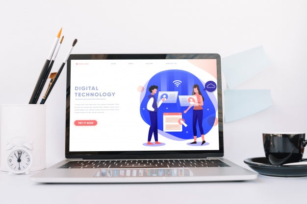 Laptop Mockup On Workspace Table Psd