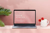Laptop Mockup With A Pastel Pink Wall Psd