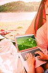 Laptop Mockup With Camping In Nature Concept Psd