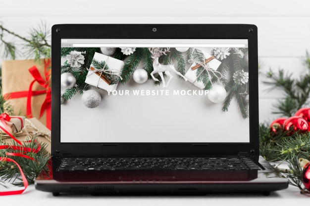 Laptop Mockup With Christmas Concept Psd