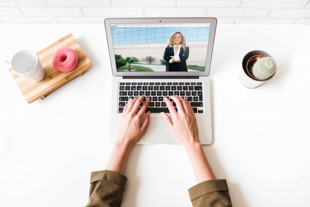 Laptop Mockup With Hands Psd