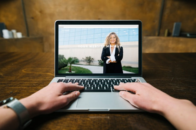 Laptop Mockup With Hands Psd