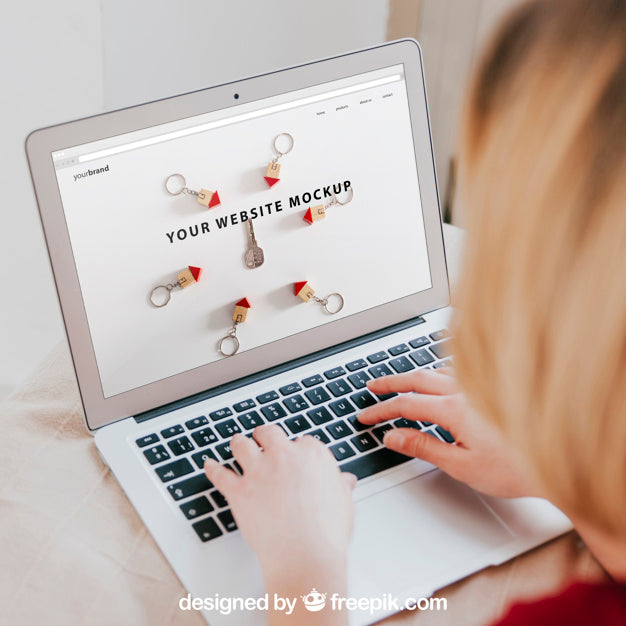 Laptop Mockup With Head Of Woman Psd