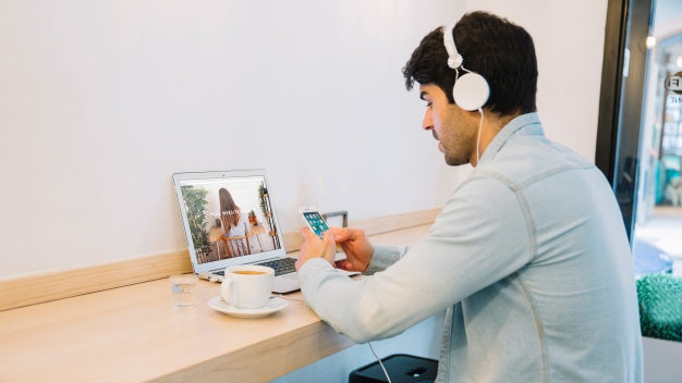 Laptop Mockup With Man Psd