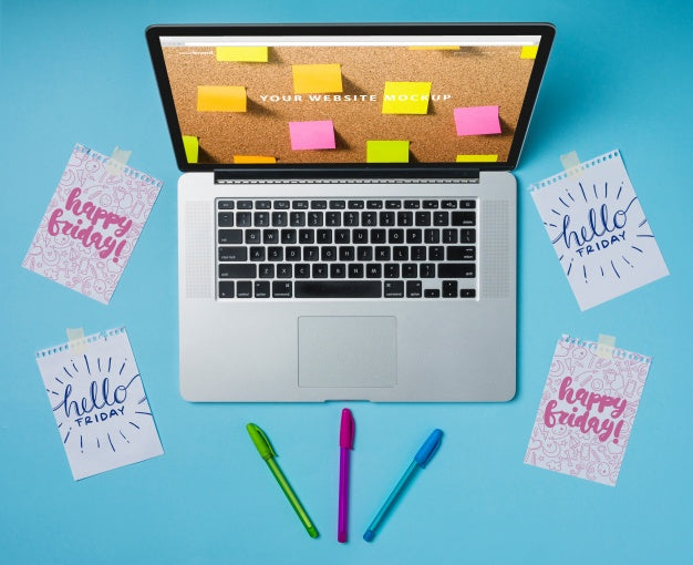 Laptop Mockup With Notes Psd