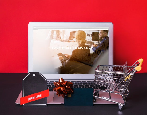 Laptop Mockup With Online Shopping Concept Psd