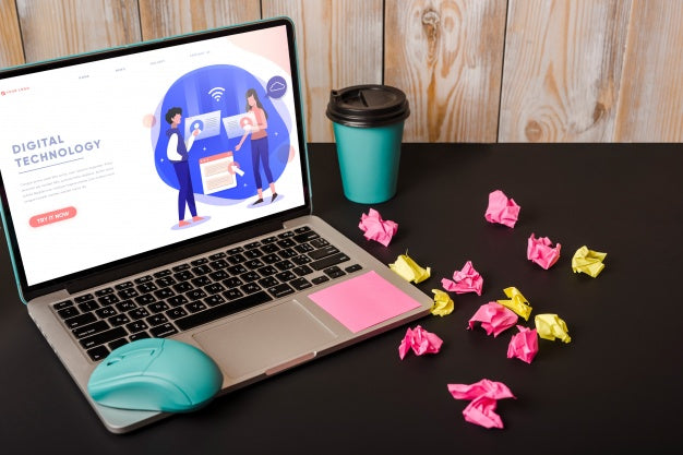 Laptop Mockup With Sticky Notes Psd