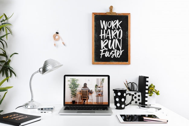 Laptop Mockup With Workspace Composition Psd