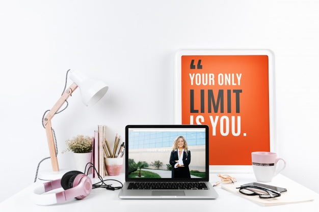 Laptop Mockup With Workspace Composition Psd