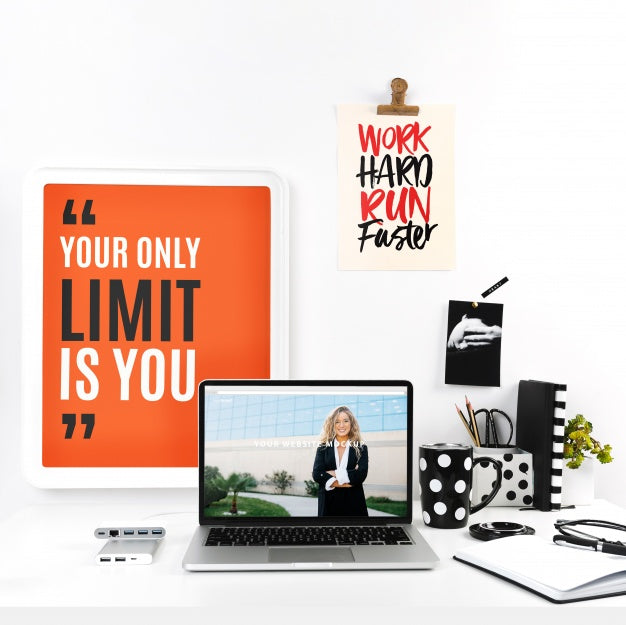 Laptop Mockup With Workspace Composition Psd