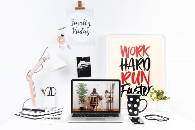 Laptop Mockup With Workspace Composition Psd