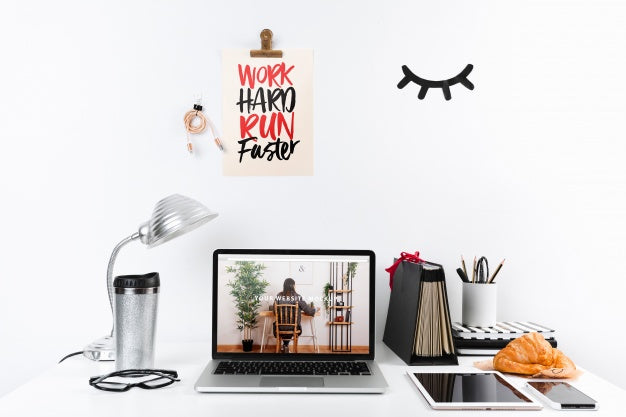 Laptop Mockup With Workspace Composition Psd
