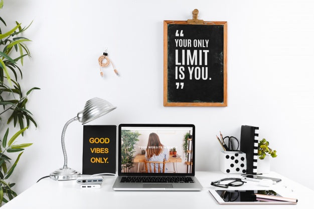 Laptop Mockup With Workspace Composition Psd