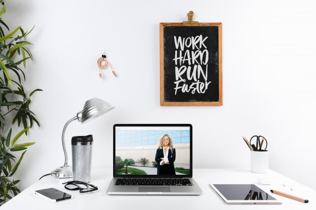 Laptop Mockup With Workspace Composition Psd