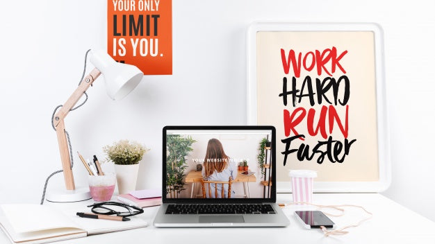 Laptop Mockup With Workspace Composition Psd