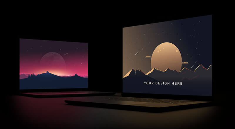 Laptop / Notebook In Darkness Mockup Psd