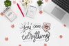 Laptop Notebooks And Motivational Message On White Desk Psd