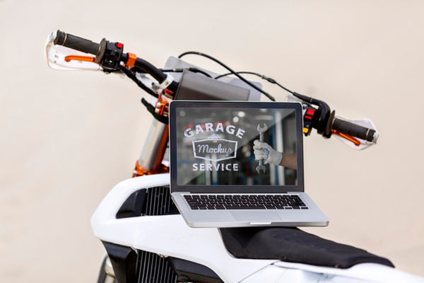 Laptop On A Motorcycle Psd - Mockup Hunt