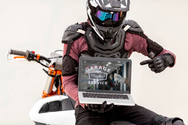 Laptop On A Motorcycle Psd