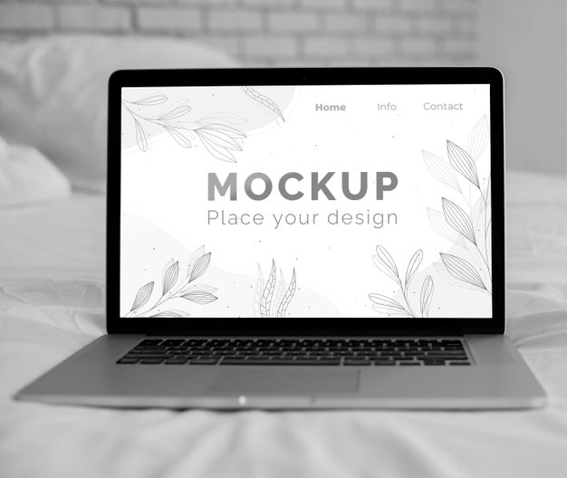 Laptop On Bed Mock Up Psd
