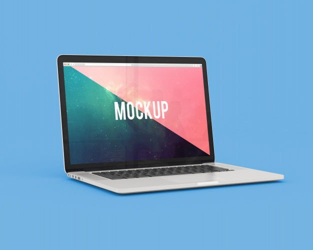 Laptop On Blue Background Mock Up Psd