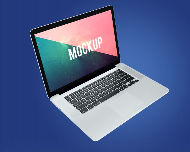 Laptop On Blue Background Mock Up Psd