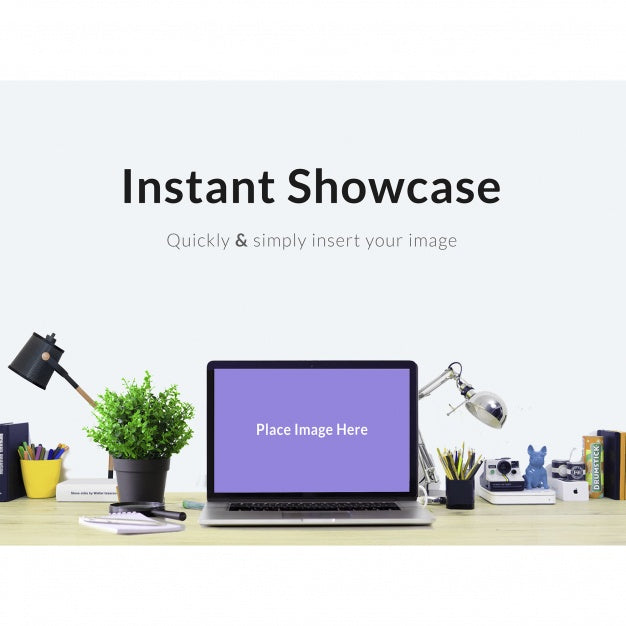 Laptop On Busy Desktop Mock Up Psd