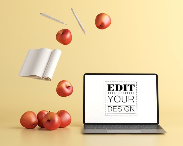 Laptop On Desk In Work Space Psd Mockup Psd