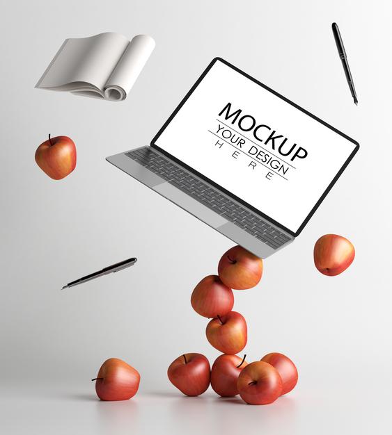 Laptop On Desk In Work Space Psd Mockup Psd