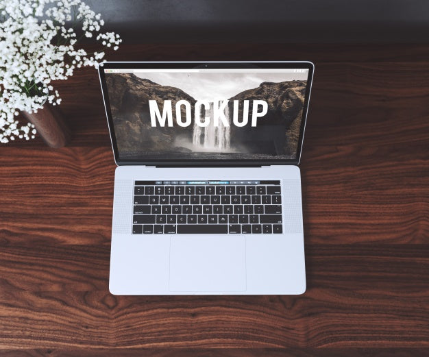 Laptop On Desk Mock Up Psd