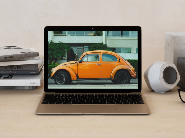 Laptop On Desktop Mock Up Psd