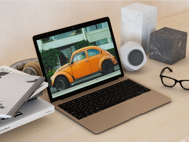 Laptop On Desktop Perspective Mock Up Psd