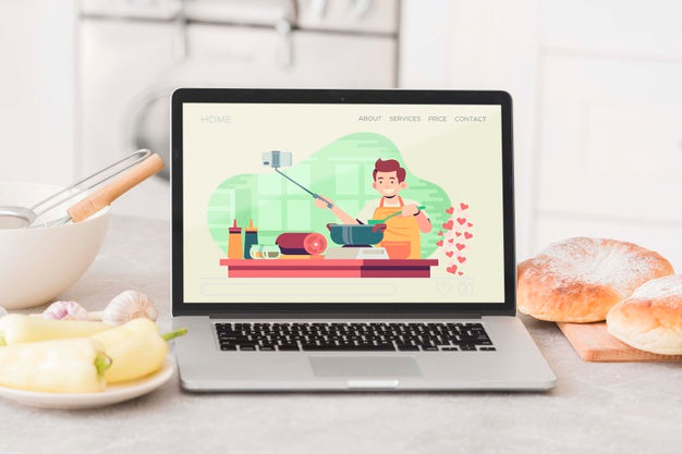 Laptop On Kitchen Table Psd